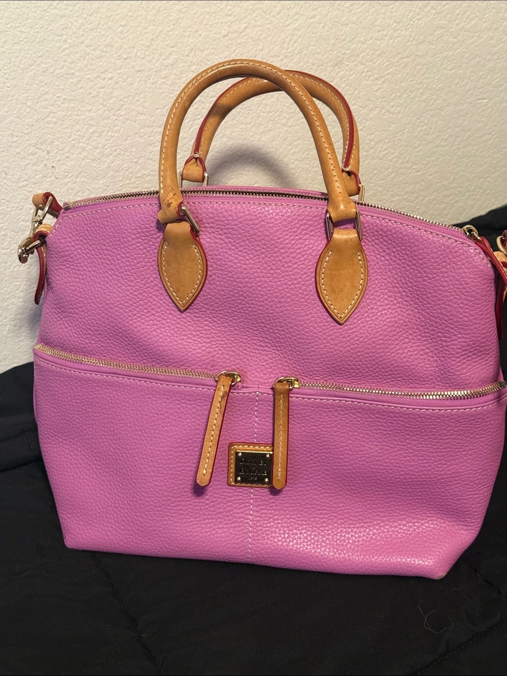 Dooney & Bourke Pink Leather Satchel with Tan Handles